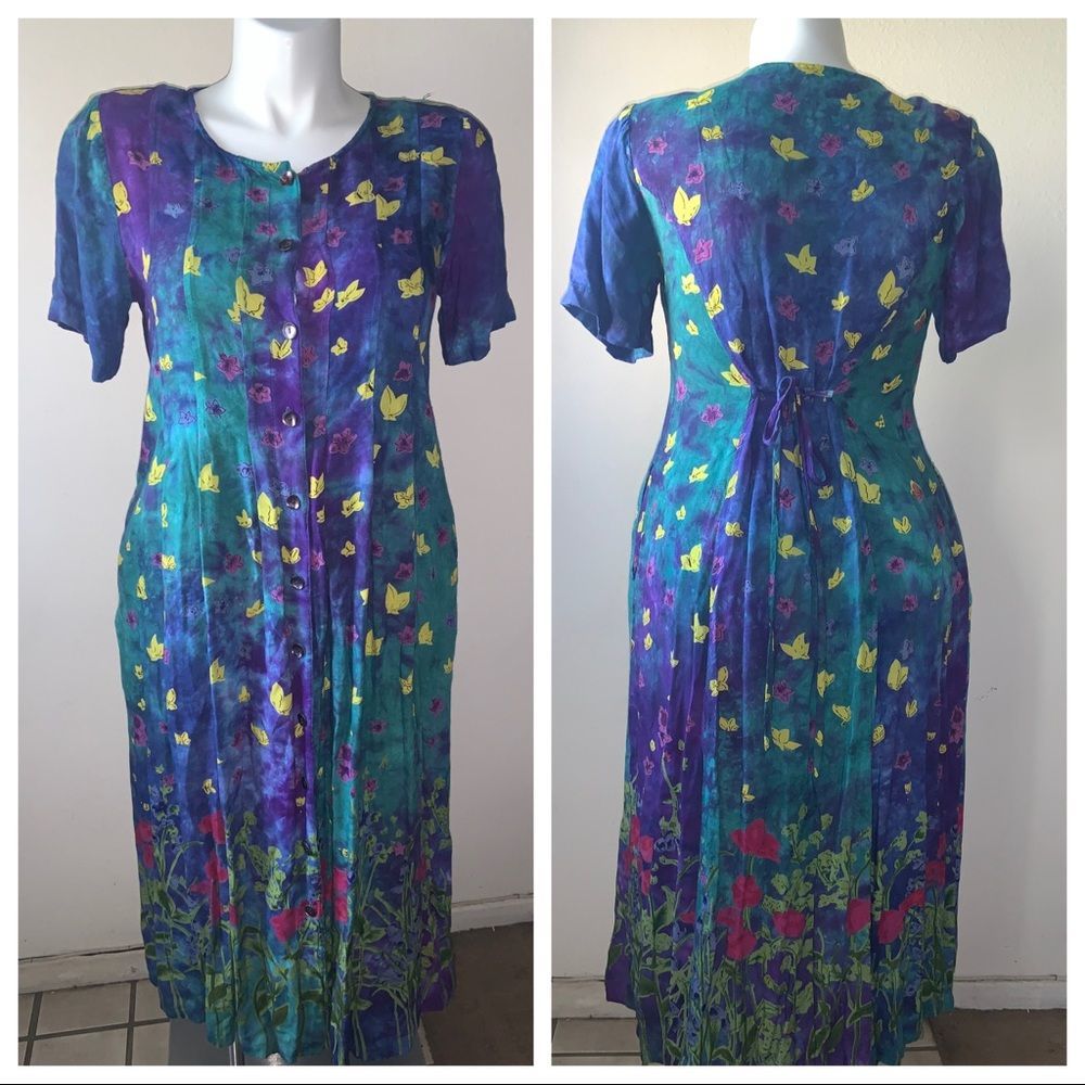 LA Cera Short Sleeve Rayon Maxi Dress M